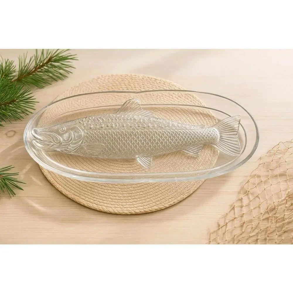 Crate & Barrel Italy Vintage 1990s Large Oval Glass Fish Platter, 22x8.75”